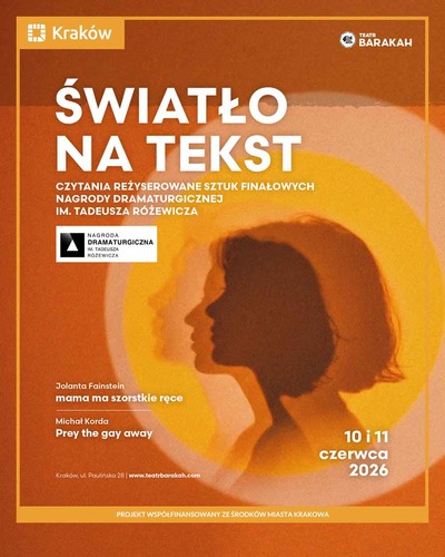 Plakat wydarzenia:  „mama ma szorstkie ręce” Jolanty Fainstein | Nagroda Dramaturgiczna im. Tadeusza Różewicza 