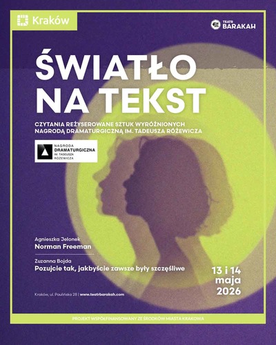 Plakat wydarzenia:  „Norman Freeman” Agnieszki Jelonek | Nagroda Dramaturgiczna im. Tadeusza Różewicza 